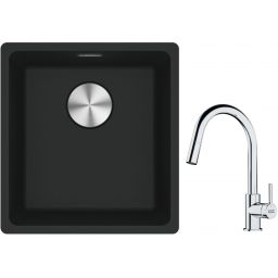 Franke Maris MRG 110-37 zlewozmywak 40x37 cm Fragranite czarny mat z baterią kuchenną Lina chrom (1250687248, 1150693229)