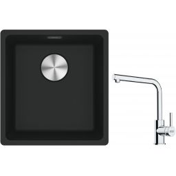 Franke Maris MRG 110-37 zlewozmywak 40x37 cm Fragranite czarny mat z baterią kuchenną Lina chrom (1250687248, 1150712420)