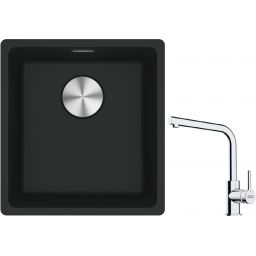Franke Maris MRG 110-37 zlewozmywak 40x37 cm Fragranite czarny mat z baterią kuchenną Lina chrom (1250687248, 1150693230)
