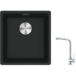 Franke Maris MRG 110-37 zlewozmywak 40x37 cm Fragranite czarny mat z baterią kuchenną Sirius Side chrom (1250687248, 1150668280)