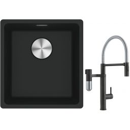 Franke Maris MRG 110-37 zlewozmywak 40x37 cm Fragranite czarny mat z baterią kuchenną Vital Semi-Pro czarny mat/stal (1250687248, 1200621313)