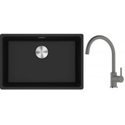 Franke Maris MRG 110-62 zlewozmywak 62x40 cm Fragranite onyx z baterią kuchenną Lina kamienny szary (1250687257, 1150626022)