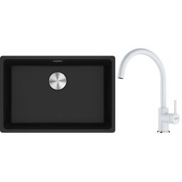 Franke Maris MRG 110-62 zlewozmywak 62x40 cm Fragranite onyx z baterią kuchenną Lina biały polarny (1250687257, 1150626024)