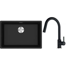 Franke Maris MRG 110-62 zlewozmywak 62x40 cm Fragranite onyx z baterią kuchenną Lina onyx (1250687257, 1150626055)