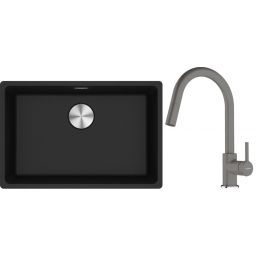 Franke Maris MRG 110-62 zlewozmywak 62x40 cm Fragranite onyx z baterią kuchenną Lina kamienny szary (1250687257, 1150626057)