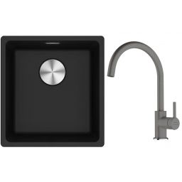 Franke Maris MRG 110-37 zlewozmywak 40x37 cm Fragranite onyx z baterią kuchenną Lina kamienny szary (1250687249, 1150626022)