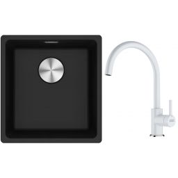 Franke Maris MRG 110-37 zlewozmywak 40x37 cm Fragranite onyx z baterią kuchenną Lina biały polarny (1250687249, 1150626024)