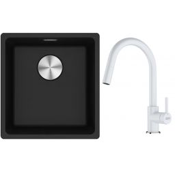 Franke Maris MRG 110-37 zlewozmywak 40x37 cm Fragranite onyx z baterią kuchenną Lina biały polarny (1250687249, 1150626081)