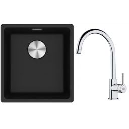 Franke Maris MRG 110-37 zlewozmywak 40x37 cm Fragranite onyx z baterią kuchenną Lina chrom (1250687249, 1150693228)