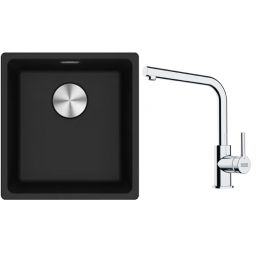 Franke Maris MRG 110-37 zlewozmywak 40x37 cm Fragranite onyx z baterią kuchenną Lina chrom (1250687249, 1150693230)