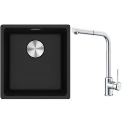 Franke Maris MRG 110-37 zlewozmywak 40x37 cm Fragranite onyx z baterią kuchenną Sirius Side chrom (1250687249, 1150668280)