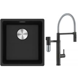 Franke Maris MRG 110-37 zlewozmywak 40x37 cm Fragranite onyx z baterią kuchenną Vital Semi-Pro czarny mat/stal (1250687249, 1200621313)