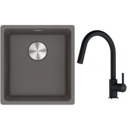 Franke Maris MRG 110-37 zlewozmywak 40x37 cm Fragranite kamienny szary z baterią kuchenną Lina onyx (1250687250, 1150626055)