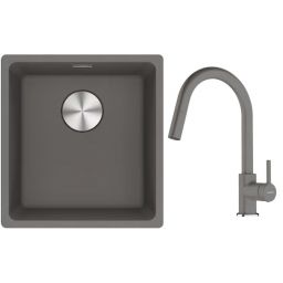 Franke Maris MRG 110-37 zlewozmywak 40x37 cm Fragranite z baterią kuchenną Lina kamienny szary (1250687250, 1150626057)