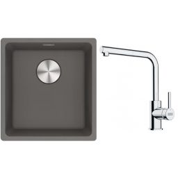Franke Maris MRG 110-37 zlewozmywak 40x37 cm Fragranite kamienny szary z baterią kuchenną Lina chrom (1250687250, 1150712420)