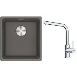 Franke Maris MRG 110-37 zlewozmywak 40x37 cm Fragranite kamienny szary z baterią kuchenną Lina chrom (1250687250, 1150693230)