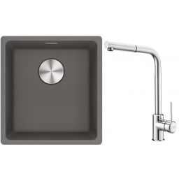 Franke Maris MRG 110-37 zlewozmywak 40x37 cm Fragranite kamienny szary z baterią kuchenną Sirius Side chrom (1250687250, 1150668280)