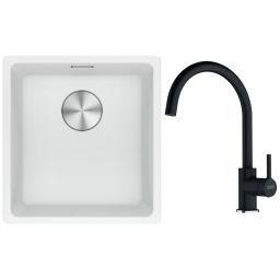 Franke Maris MRG 110-37 zlewozmywak 40x37 cm Fragranite biały polarny z baterią kuchenną Lina onyx (1250687251, 1150626020)