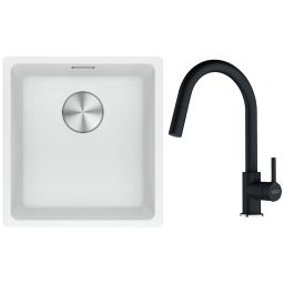 Franke Maris MRG 110-37 zlewozmywak 40x37 cm Fragranite biały polarny z baterią kuchenną Lina onyx (1250687251, 1150626055)