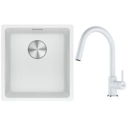 Franke Maris MRG 110-37 zlewozmywak 40x37 cm Fragranite biały polarny z baterią kuchenną Lina biały polarny (1250687251, 1150626081)