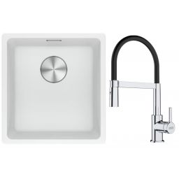 Franke Maris MRG 110-37 zlewozmywak 40x37 cm Fragranite biały polarny z baterią kuchenną Lina chrom/czarny (1250687251, 1150626085)