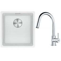 Franke Maris MRG 110-37 zlewozmywak 40x37 cm Fragranite biały polarny z baterią kuchenną Lina chrom (1250687251, 1150693229)