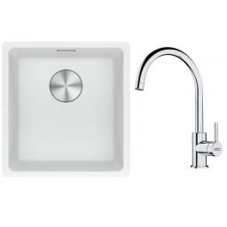 Franke Maris MRG 110-37 zlewozmywak 40x37 cm Fragranite biały polarny z baterią kuchenną Lina chrom (1250687251, 1150693228)