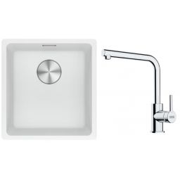 Franke Maris MRG 110-37 zlewozmywak 40x37 cm Fragranite biały polarny z baterią kuchenną Lina chrom (1250687251, 1150712420)