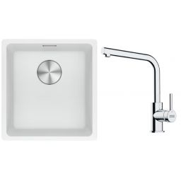 Franke Maris MRG 110-37 zlewozmywak 40x37 cm Fragranite biały polarny z baterią kuchenną Lina chrom (1250687251, 1150693230)