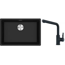 Franke Maris MRG 110-62 zlewozmywak 62x40 cm Fragranite onyx z baterią kuchenną Urban czarny mat (1250687257, 1150627523)
