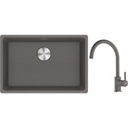 Franke Maris MRG 110-62 zlewozmywak 62x40 cm Fragranite kamienny szary z baterią kuchenną Lina kamienny szary (1250687258, 1150626022)