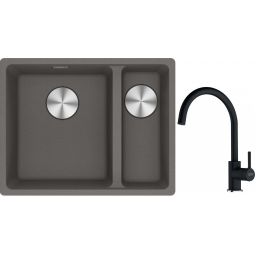 Franke Maris MRG 160-34-15SBR zlewozmywak 52x40 cm Fragranite kamienny szary z baterią kuchenną Lina onyx (1250687266, 1150626020)