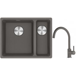Franke Maris MRG 160-34-15SBR zlewozmywak 52x40 cm Fragranite kamienny szary z baterią kuchenną Lina kamienny szary (1250687266, 1150626022)