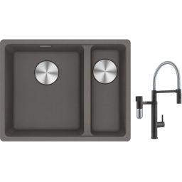 Franke Maris MRG 160-34-15SBR zlewozmywak 52x40 cm Fragranite kamienny szary z baterią kuchenną Vital Semi-Pro czarny mat/stal (1250687266, 1200621313)