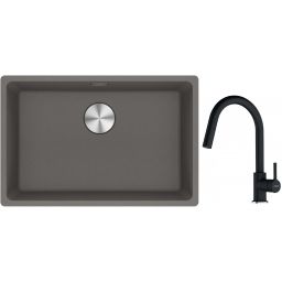 Franke Maris MRG 110-62 zlewozmywak 62x40 cm Fragranite kamienny szary z baterią kuchenną Lina onyx (1250687258, 1150626055)