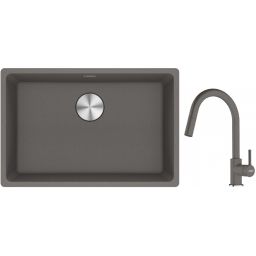 Franke Maris MRG 110-62 zlewozmywak 62x40 cm Fragranite kamienny szary z baterią kuchenną Lina kamienny szary (1250687258, 1150626057)