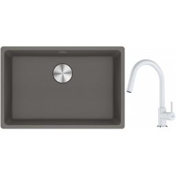 Franke Maris MRG 110-62 zlewozmywak 62x40 cm Fragranite kamienny szary z baterią kuchenną Lina biały polarny (1250687258, 1150626081)