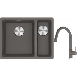 Franke Maris MRG 160-34-15SBR zlewozmywak 52x40 cm Fragranite kamienny szary z baterią kuchenną Lina kamienny szary (1250687266, 1150626057)