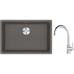 Franke Maris MRG 110-62 zlewozmywak 62x40 cm Fragranite kamienny szary z baterią kuchenną Lina chrom (1250687258, 1150693228)