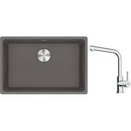 Franke Maris MRG 110-62 zlewozmywak 62x40 cm Fragranite kamienny szary z baterią kuchenną Lina chrom (1250687258, 1150693230)