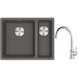 Franke Maris MRG 160-34-15SBR zlewozmywak 52x40 cm Fragranite kamienny szary z baterią kuchenną Lina chrom (1250687266, 1150693228)