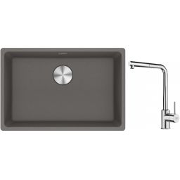 Franke Maris MRG 110-62 zlewozmywak 62x40 cm Fragranite kamienny szary z baterią kuchenną Sirius Side chrom (1250687258, 1150668280)