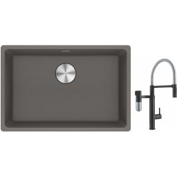 Franke Maris MRG 110-62 zlewozmywak 62x40 cm Fragranite kamienny szary z baterią kuchenną Vital Semi-Pro czarny mat/stal (1250687258, 1200621313)