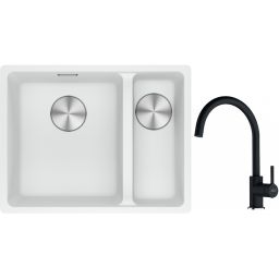 Franke Maris MRG 160-34-15SBR zlewozmywak 52x40 cm Fragranite biały polarny z baterią kuchenną Lina onyx (1250687267, 1150626020)