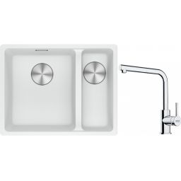 Franke Maris MRG 160-34-15SBR zlewozmywak 52x40 cm Fragranite biały polarny z baterią kuchenną Lina chrom (1250687267, 1150712420)