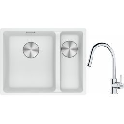 Franke Maris MRG 160-34-15SBR zlewozmywak 52x40 cm Fragranite biały polarny z baterią kuchenną Lina chrom (1250687267, 1150693229)