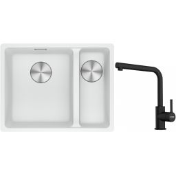 Franke Maris MRG 160-34-15SBR zlewozmywak 52x40 cm Fragranite biały polarny z baterią kuchenną Lina czarny mat (1250687267, 1150712435)