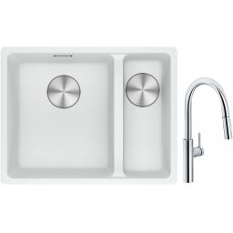 Franke Maris MRG 160-34-15SBR zlewozmywak 52x40 cm Fragranite biały polarny z baterią kuchenną Pescara L Slide-In chrom (1250687267, 1150538940)