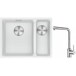 Franke Maris MRG 160-34-15SBR zlewozmywak 52x40 cm Fragranite biały polarny z baterią kuchenną Sirius Side chrom (1250687267, 1150668280)