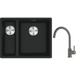 Franke Maris MRG 160-34-15SBL zlewozmywak 52x40 cm Fragranite czarny mat z baterią kuchenną Lina kamienny szary (1250687268, 1150626022)